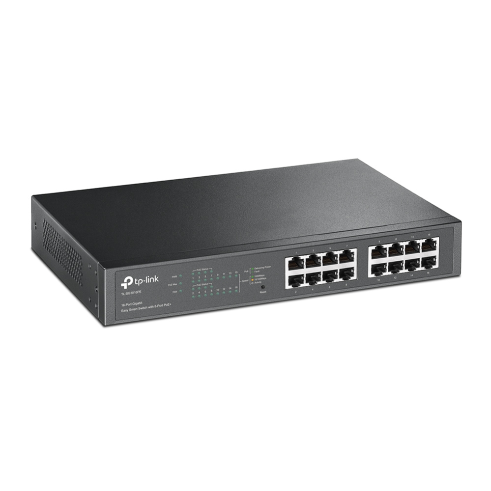 TP-LINK TL-SG1016PE 16-Port Gigabit Desktop/Rackmount PoE+ Easy Smart Switch 16x Gigabit RJ45 including 8x PoE+ ports 110W PoE