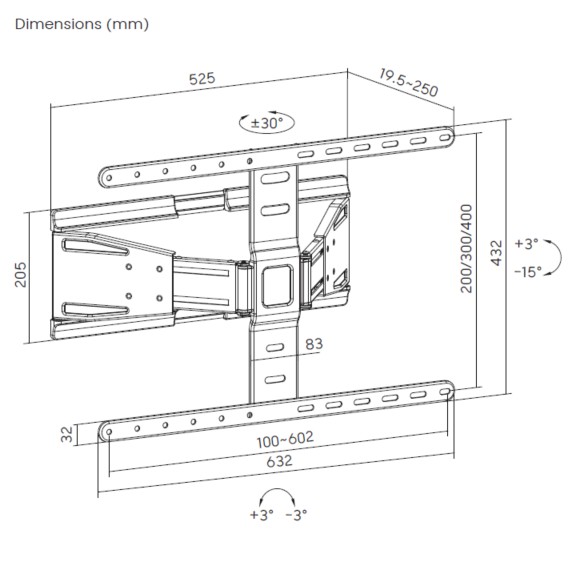 Equip Wandhalterung 43-90/1TFT Slim/V.b 1Gelenk 50Kg sw retail