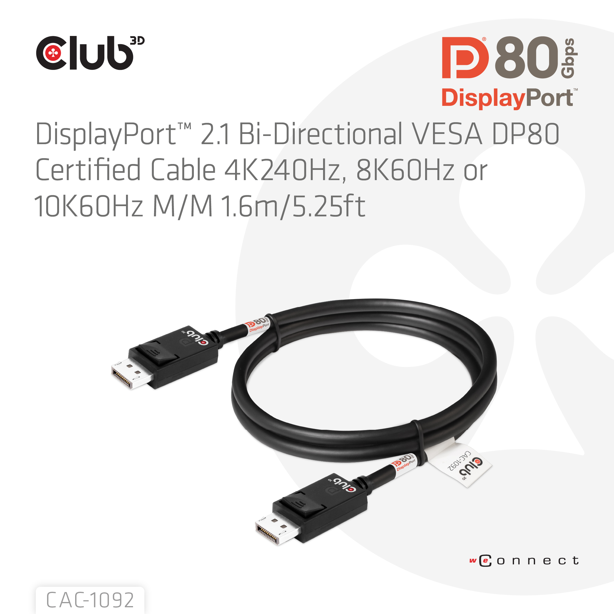 Club3D DP-Kabel 2.1 DP80 zertifiziert 1,6m 10K/8K/4K St/St retail