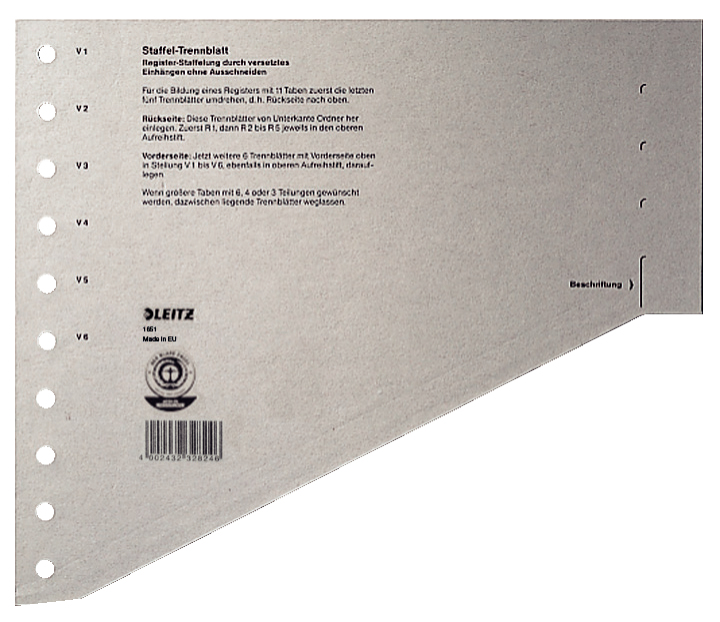 LEITZ Trennblätter 1651 DIN A4 blanko grau, 200 g/qm, 100 St.