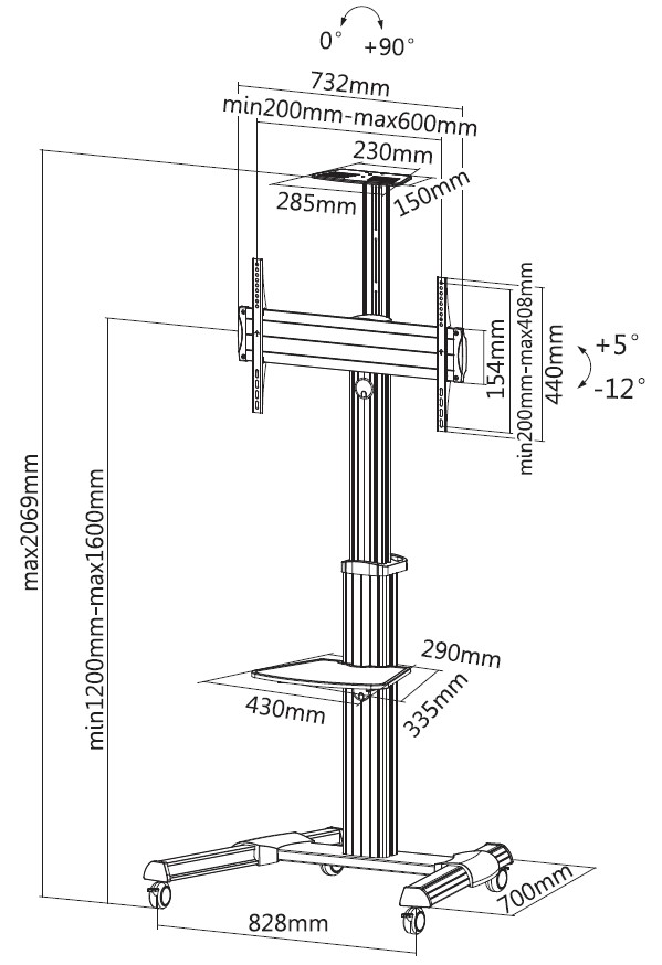 Equip Bodenstandhalter 37-70/1TFT 50kg 90°Rotat. LFD si lite Retail