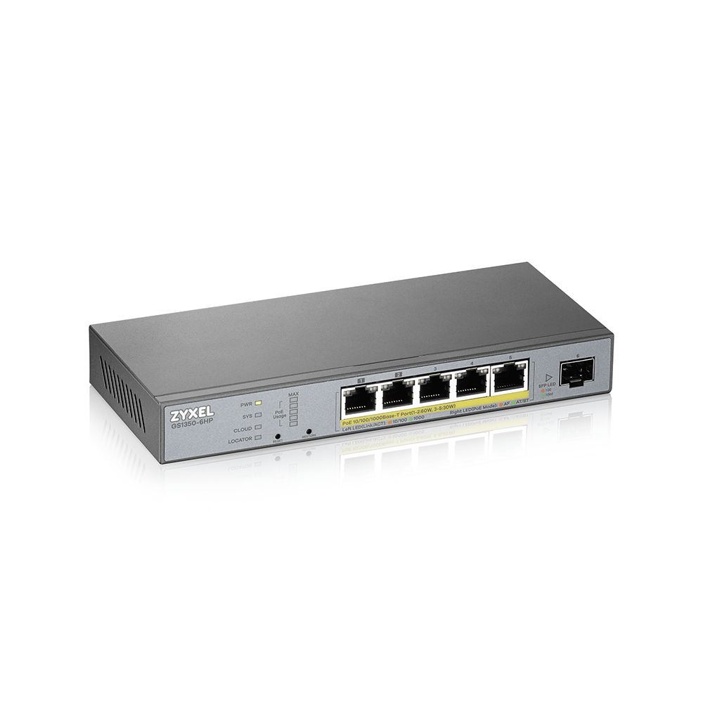 ZYXEL GS1350-6HP 6 Port managed CCTV PoE Switch long range 60W 802.3BT