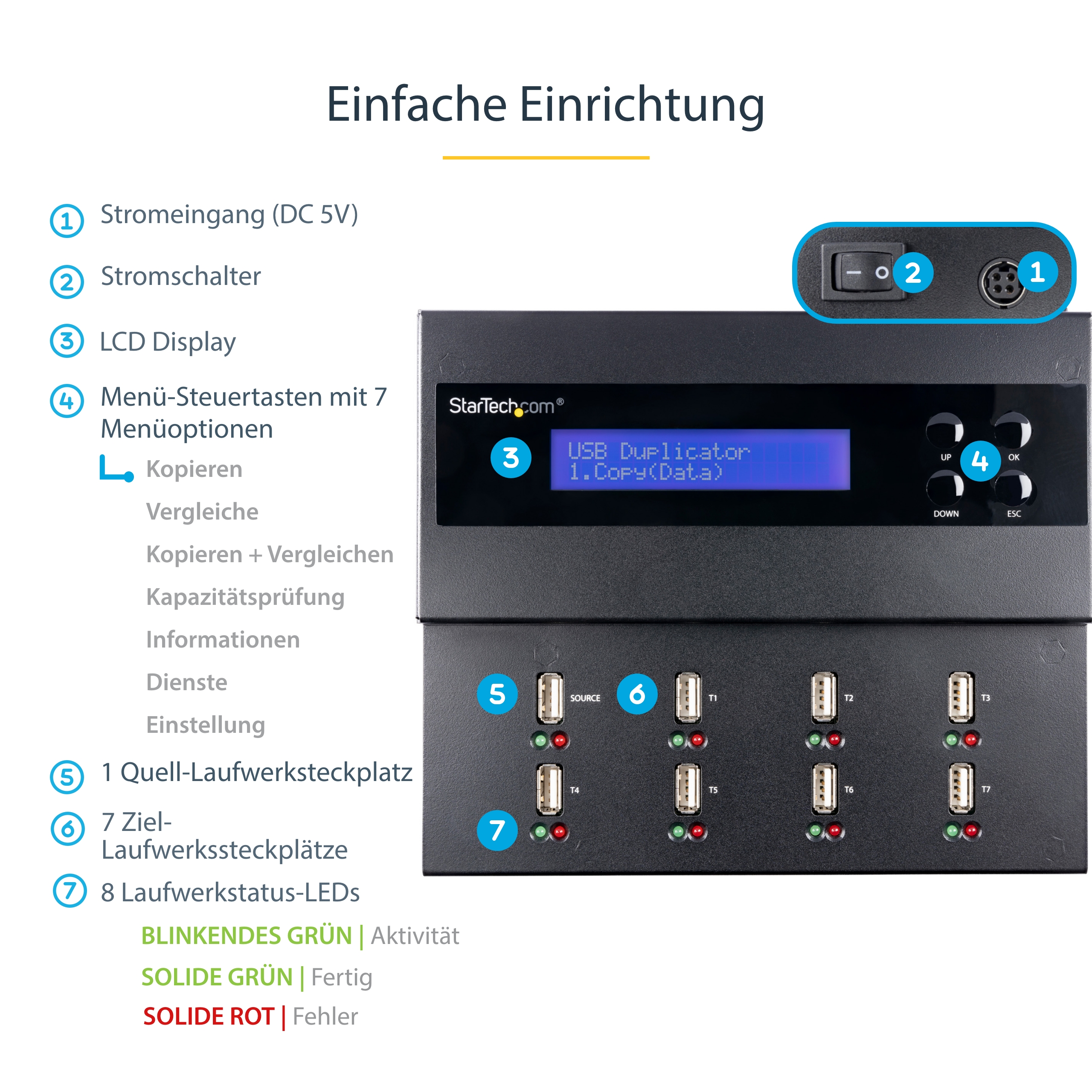 StarTech.com USBDUPE17 USB-Duplizierer 1:7 7 Kopien Schwarz