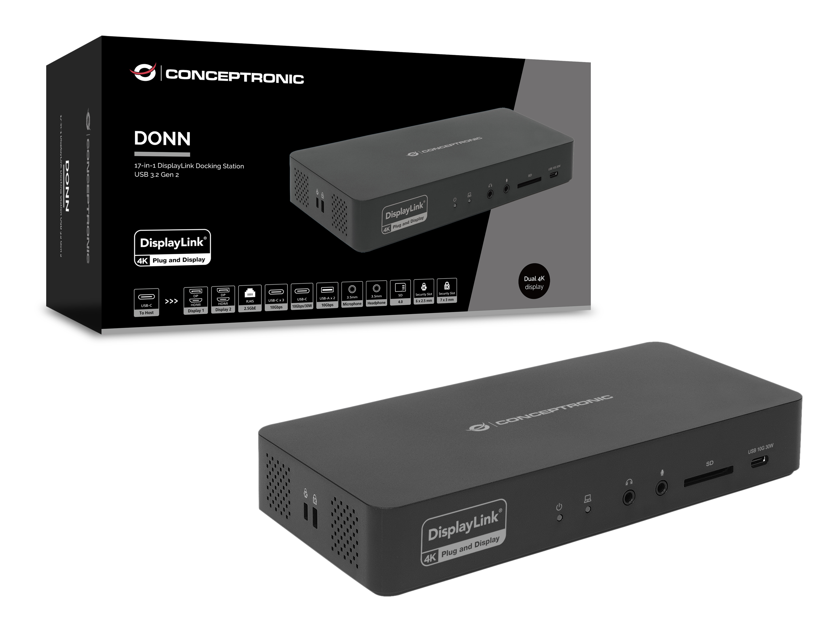 CONCEPTRONIC 17-1 Dock USB-C->HDMI/DP/GbE/3xUSB-C/+ 135W sw