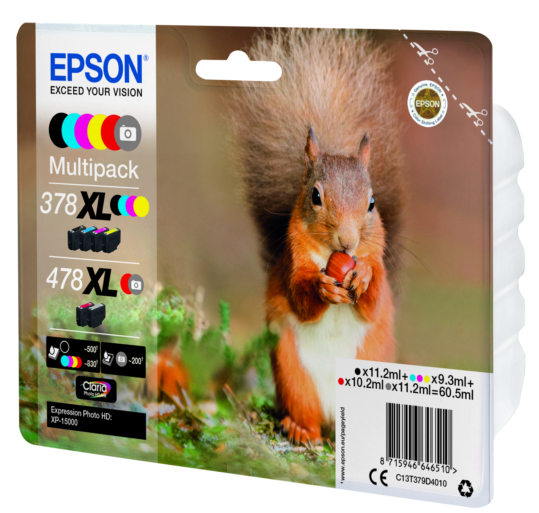 EPSON 378XL/478XL /T379D4 (Eichhörnchen) schwarz, cyan, magenta, gelb, rot, grau Druckerpatronen, 6er-Set