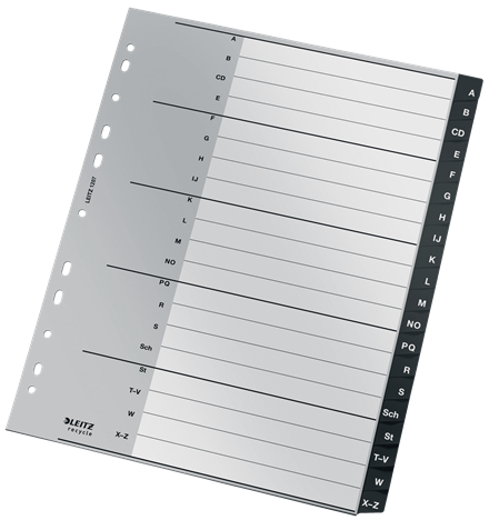 LEITZ Ordnerregister recycle 1207 DIN A4 Vollformat, Überbreite A-Z schwarz 20-teilig, 1 Satz