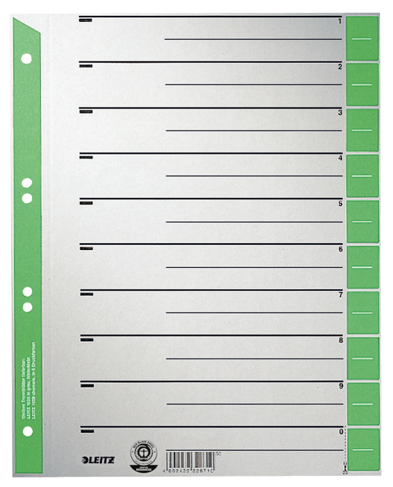 LEITZ Trennblätter 1652 DIN A4 1-0 grün, 230 g/qm, 100 St.