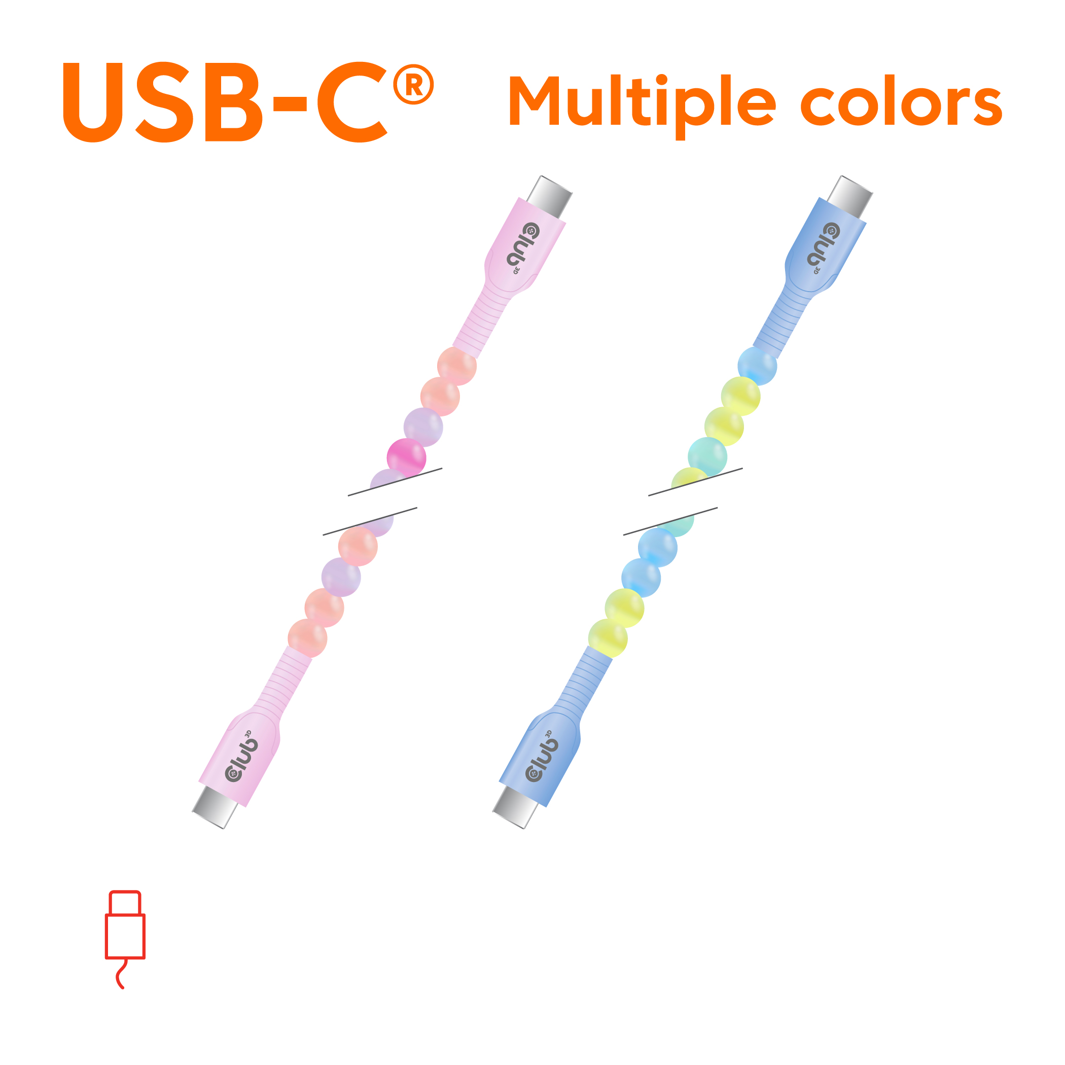 Club3D Lifestyle USB-C Perlen-Kabel PD60W,480Mbps 2m rosa retail