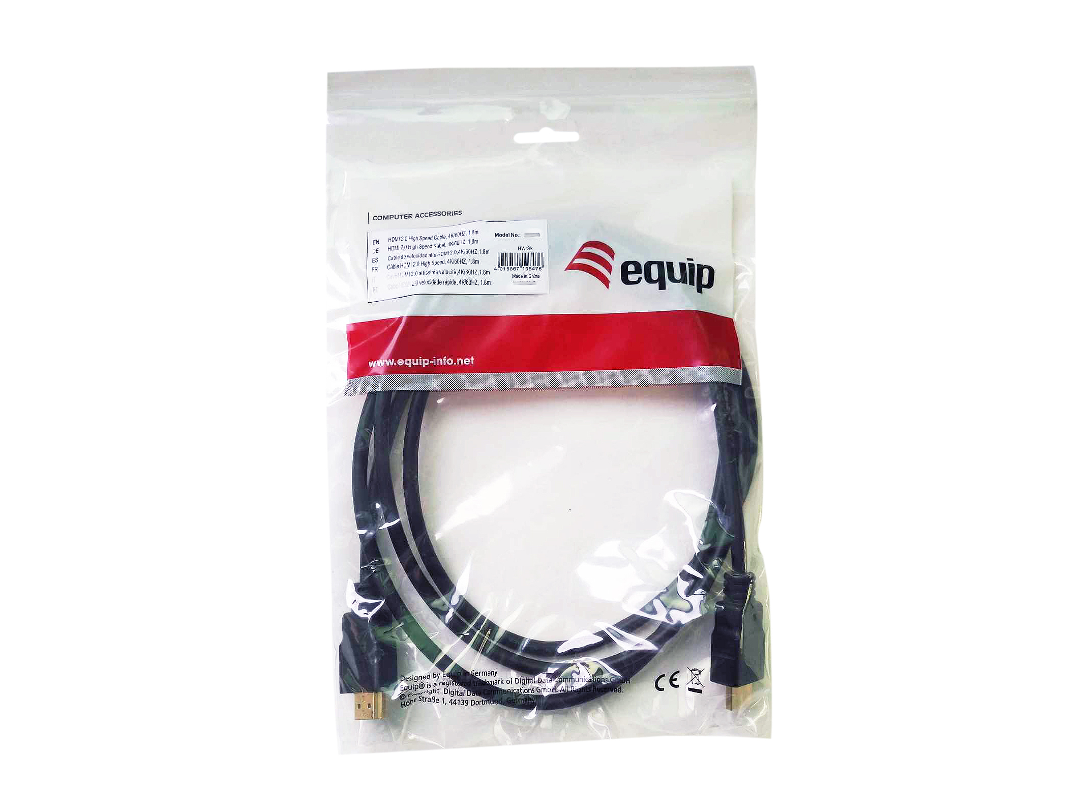 Equip HDMI HS Ethernet 2.0 18Gbps 4K/60Hz 0.50m schwarz