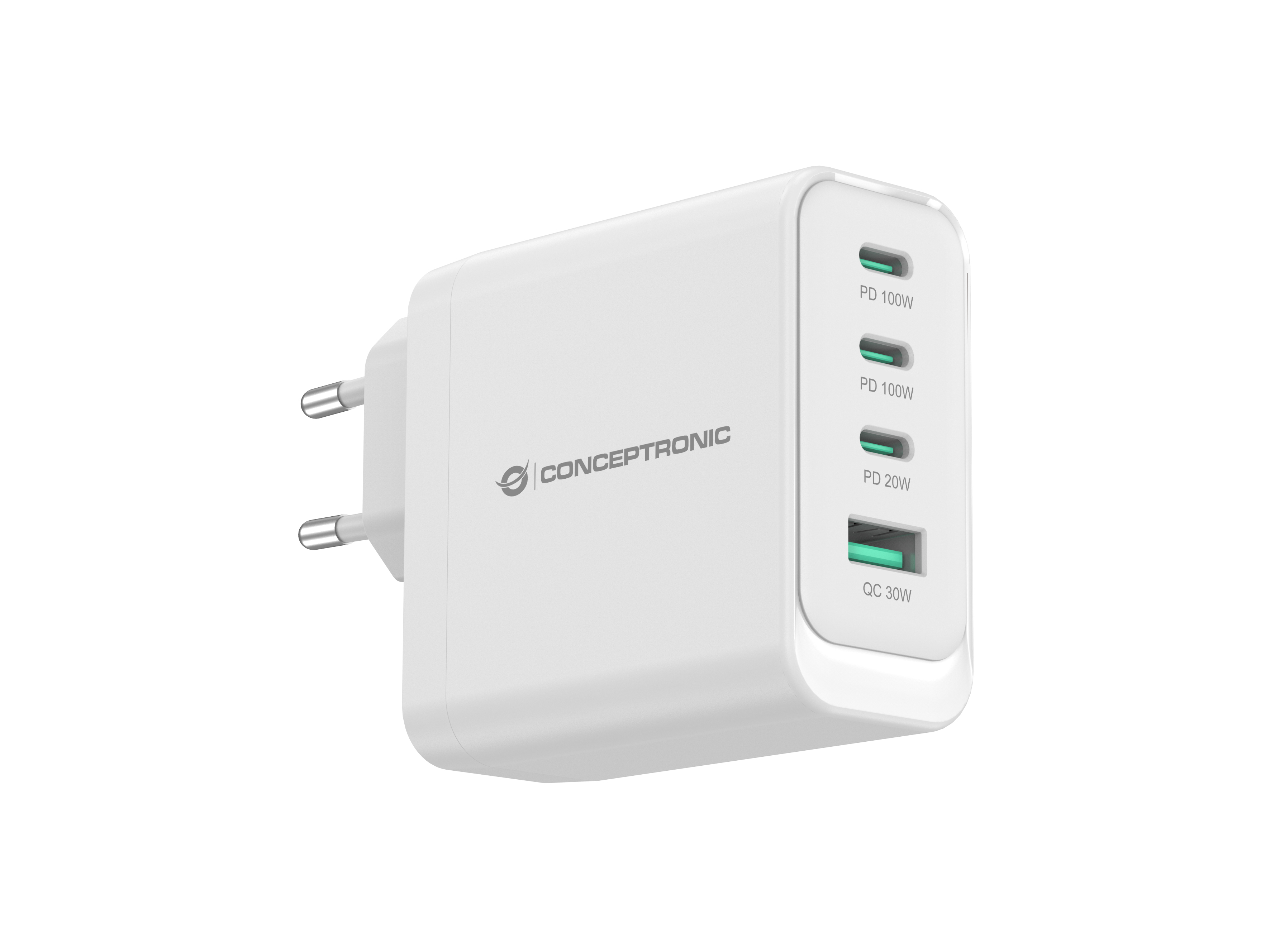 CONCEPTRONIC Ladegerät 4Port GaN 3xUSB-C/1xA100WPD3.0/PPS ws
