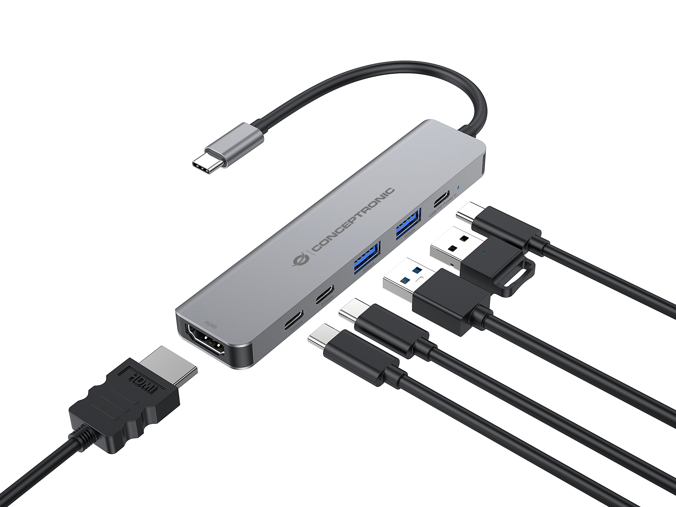 CONCEPTRONIC 6-1 Dock USB-C->HDMI/2xUSB-A/2xUSB-C/+ 25cm gr