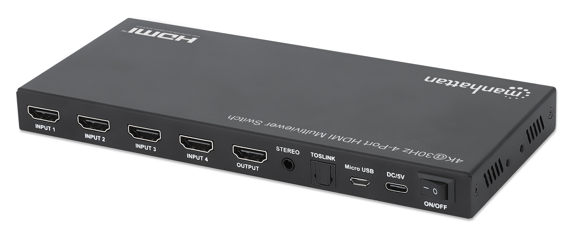 MANHATTAN 4K30Hz 4-Port HDMI Multiviewer Switch bis zu vier Eingangsquellen auf einen Bildschirm 4x1 Klinke und Toslink-Audio