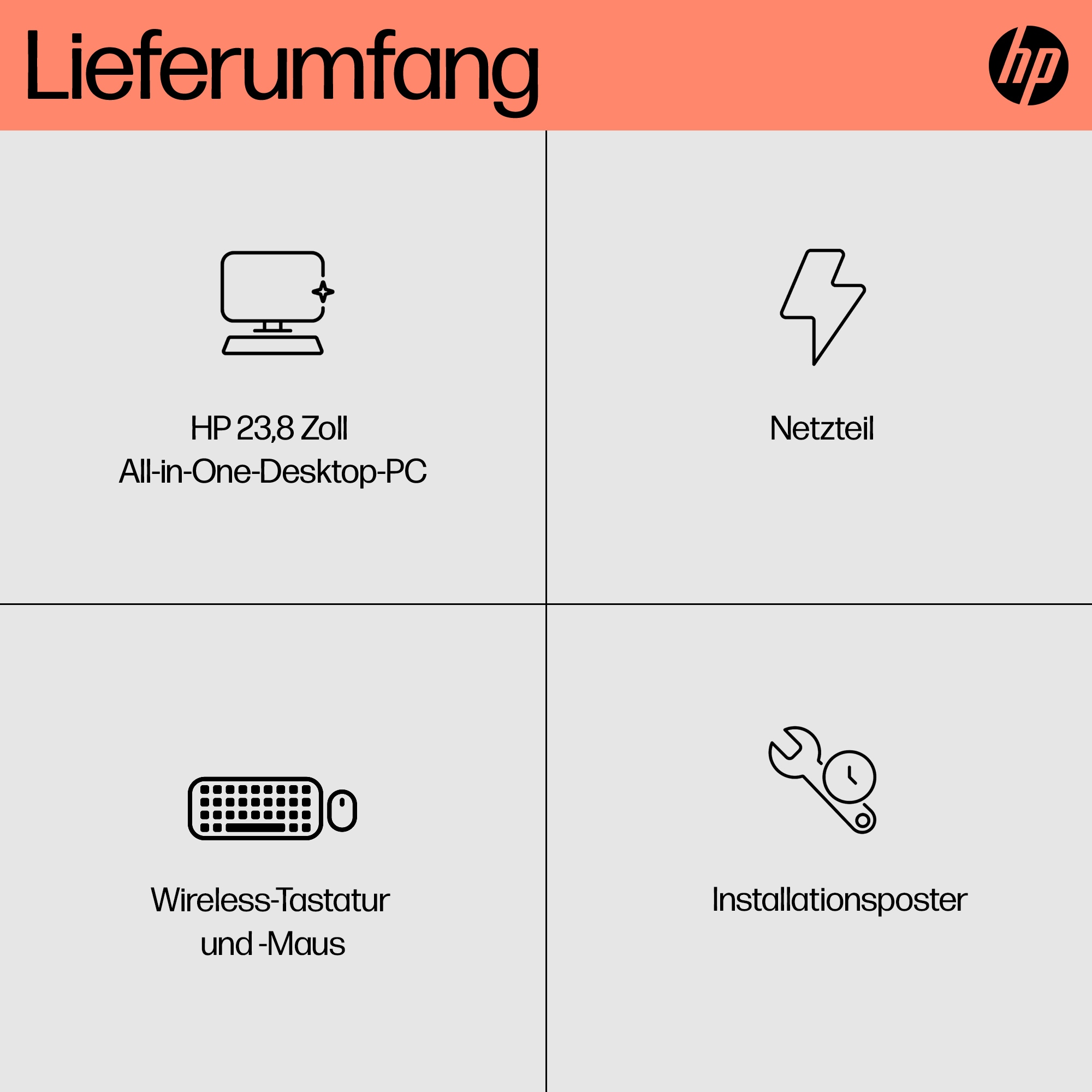 HP 24-cr0009ng All-in-One PC, 8 GB RAM, 512 GB SSD, AMD Ryzen™ 3 7320U