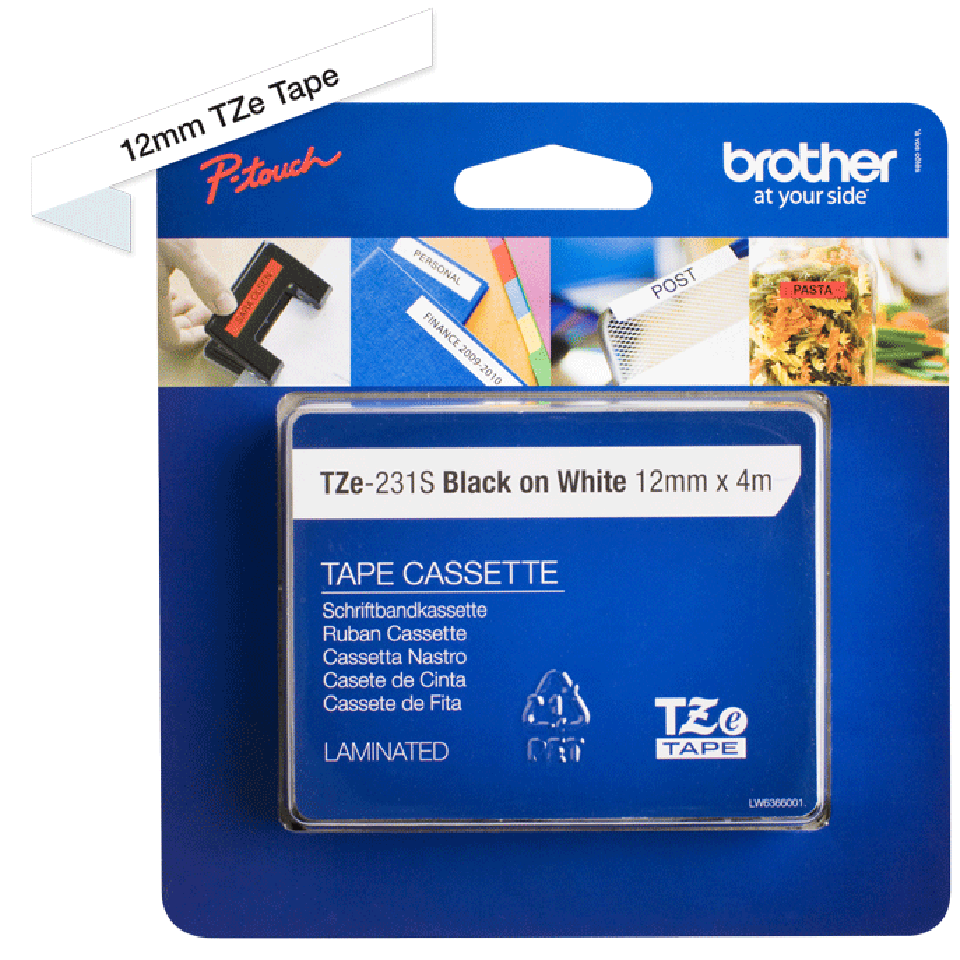 TZE-231S BLACK/WHITE 12MM/4M LAMINATED F. P-TOUCH