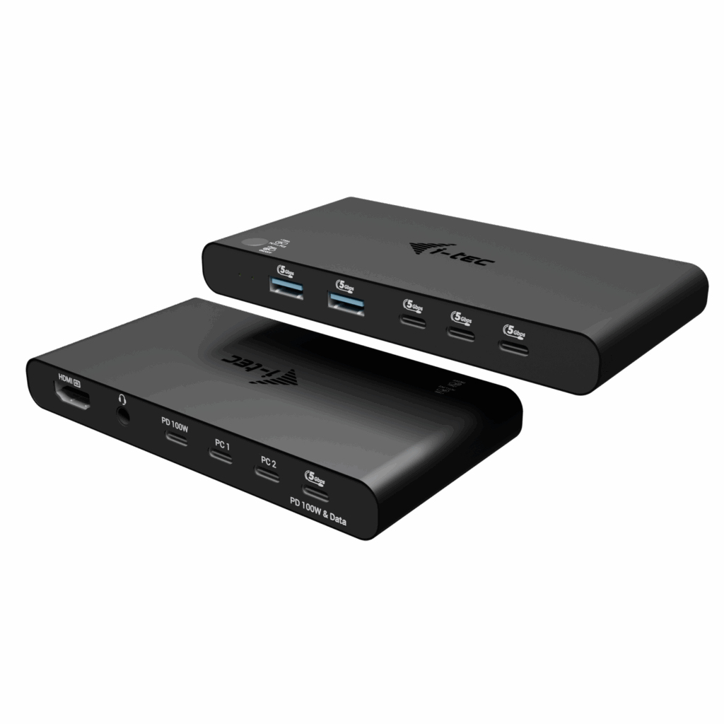 I-TEC KVM Docking Station HDMI for 2 hosts 1x HDMI 3xUSB-C 3.2 Gen1 2x USB-A 3.2 Gen 1 1x 3,5mm Audio/Mic Power Delivery 2x 100W