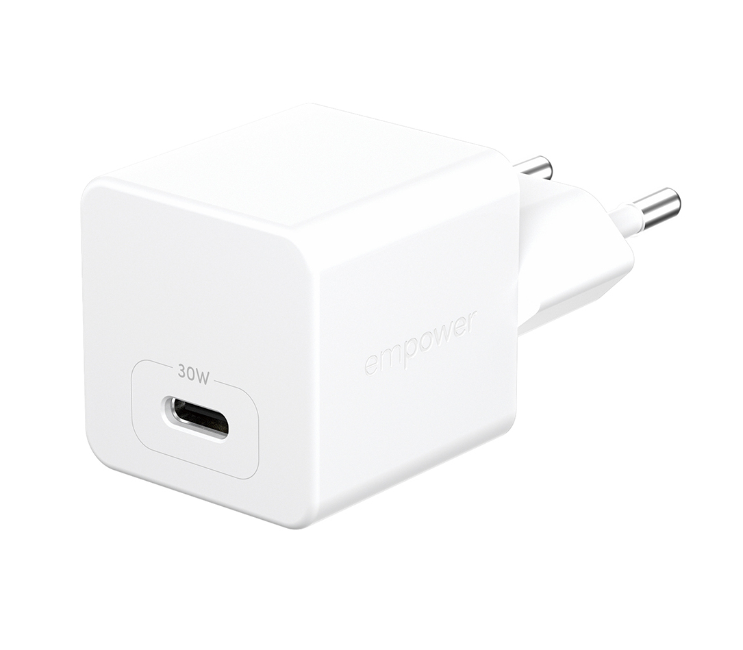TURBO 30W CHARGER SINGLE USB-C EU PLUG SILVER WHITE