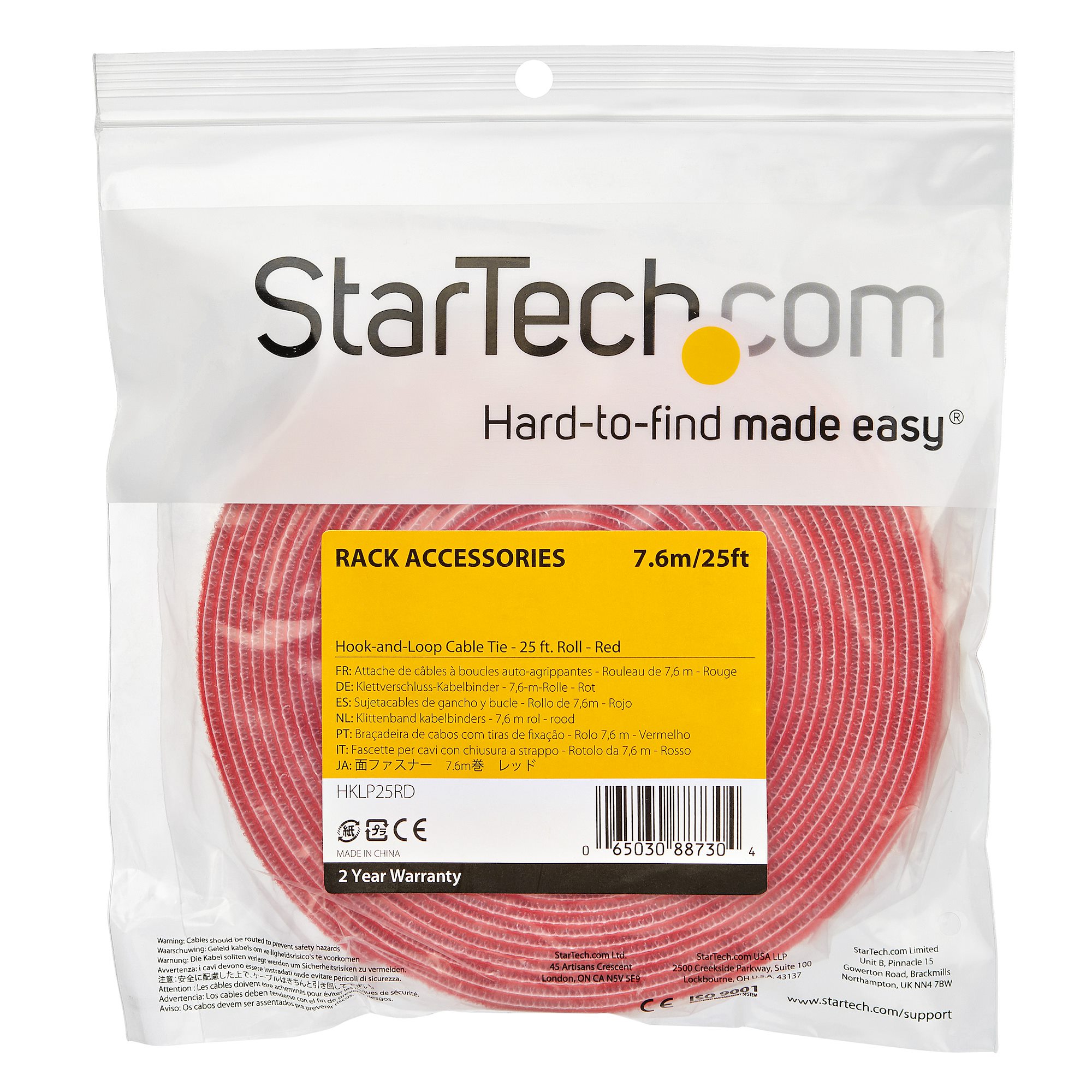HOOK AND LOOP ROLL 25FT. - RED - RESUABLE