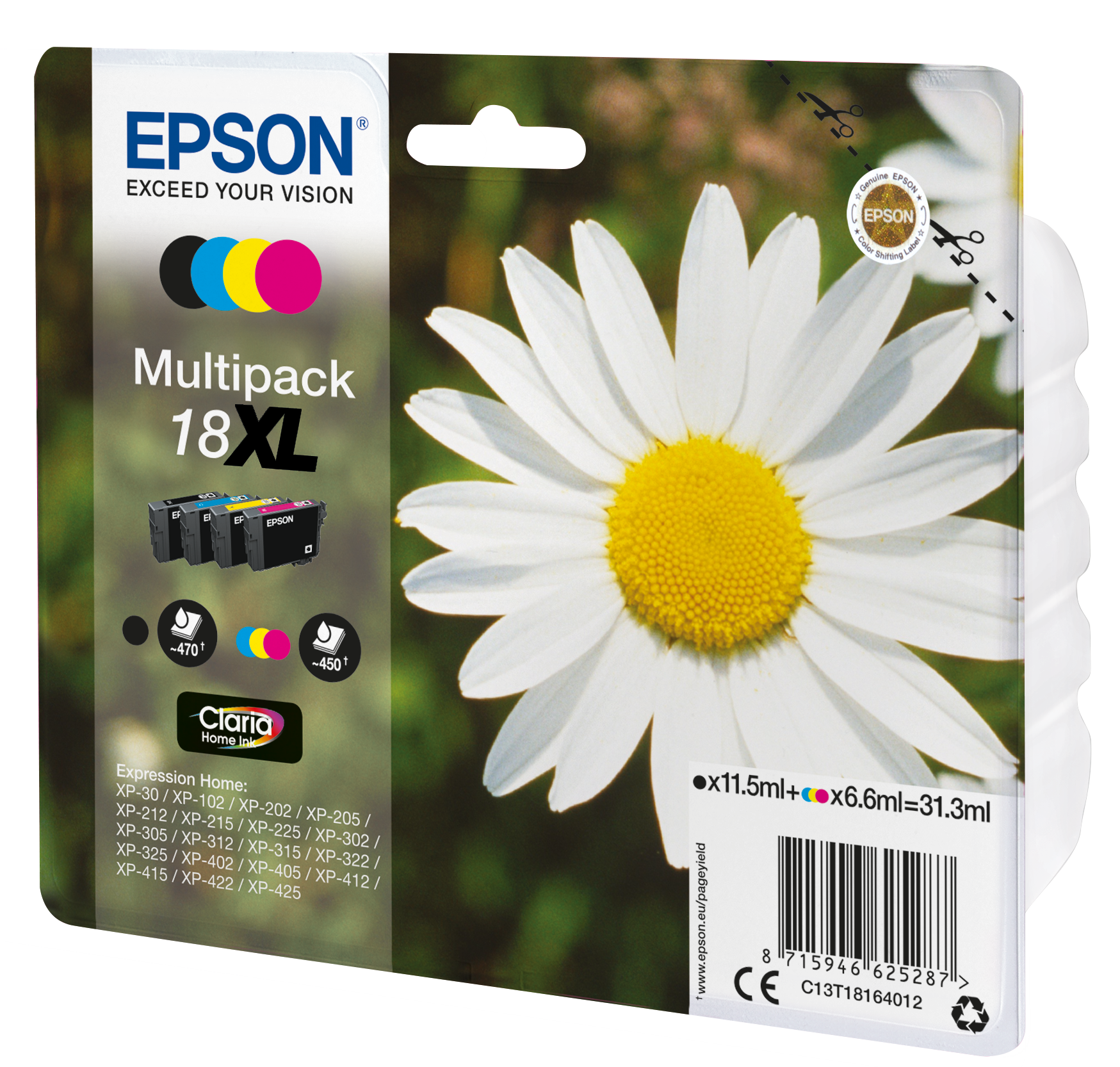 EPSON 18XL / T1816XL (Gänseblümchen) schwarz, cyan, magenta, gelb Druckerpatronen, 4er-Set