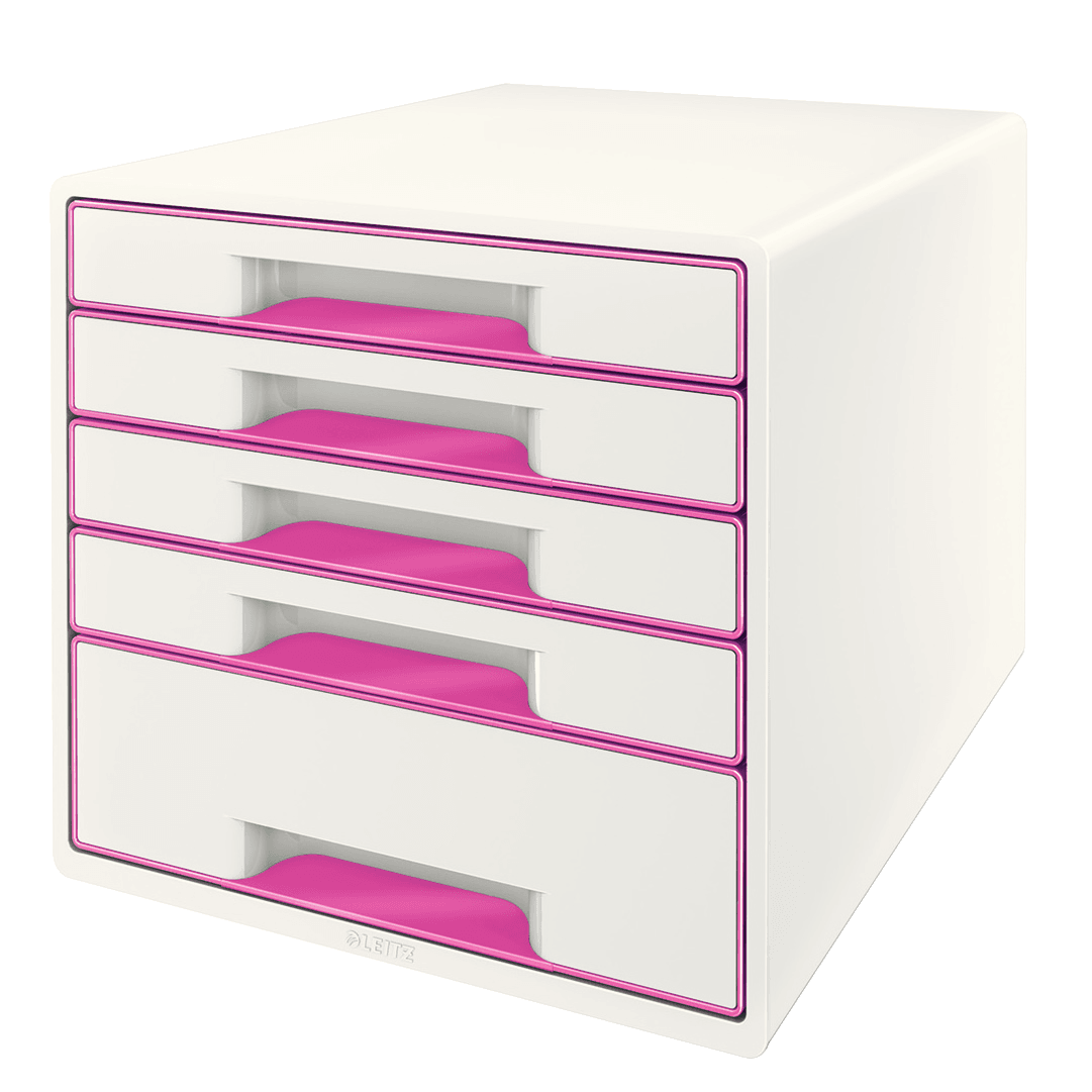 LEITZ Schubladenbox WOW Cube perlweiß/pink 52142023, DIN A4 mit 5 Schubladen, 1 St.