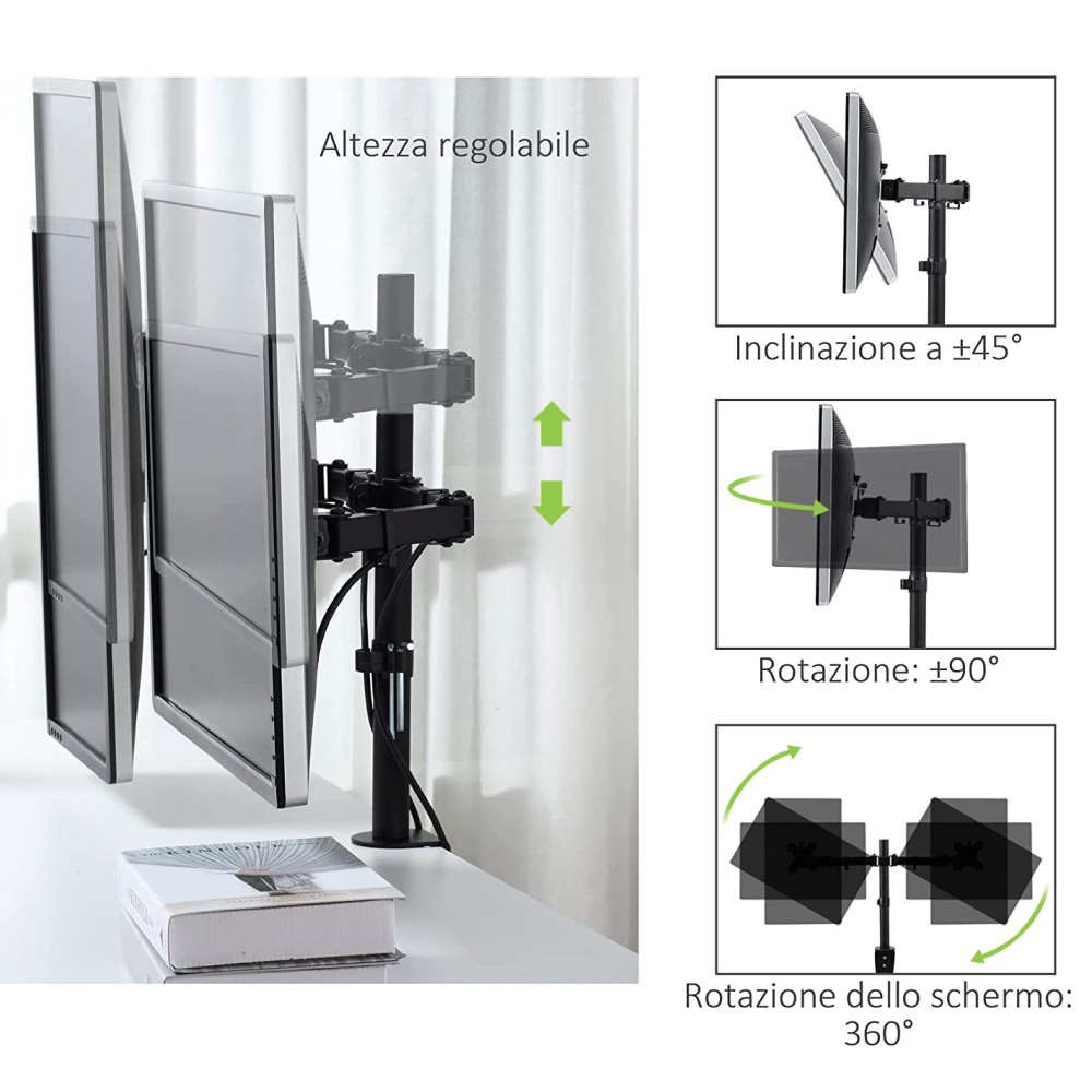 TECHLY Schreibtischhalterung fuer 2 LCD TV LED 38,1cm-68,58cm 13-27Zoll diagonal mit Klemme
