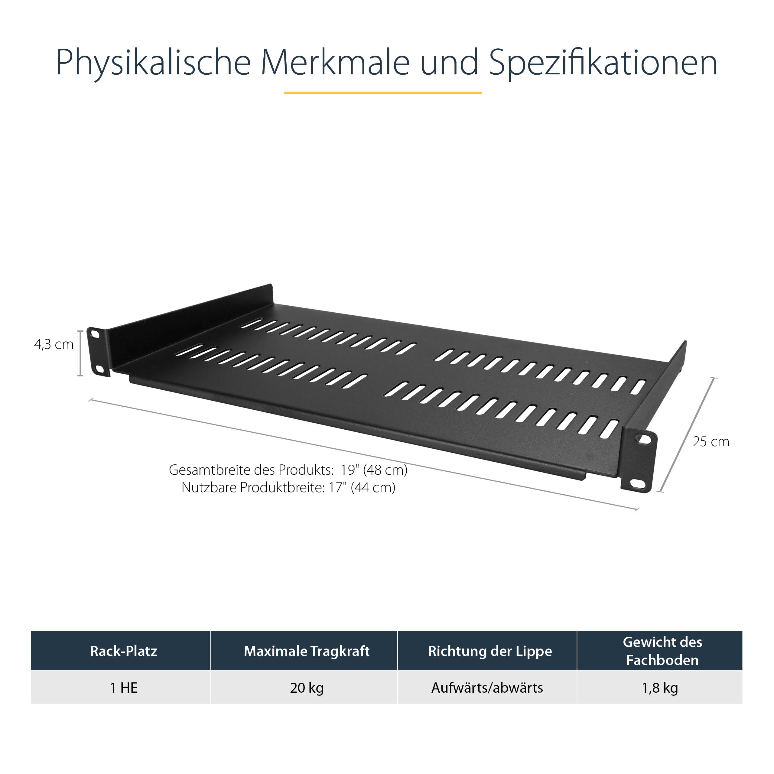 STARTECH.COM 1U Server Rack Shelf Universal Vented Rack Mount Cantilever Tray for 19inch Network Equipment Rack