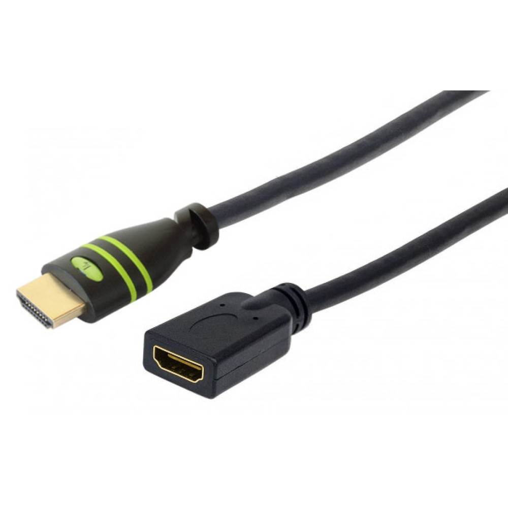 TECHLY HDMI High Speed Verlaengerungskabel 1m schwarz mit Ethernet 4K 30Hz 19pol.HDMI Stecker auf 19pol.HDMI Buchse mit Goldkontakte
