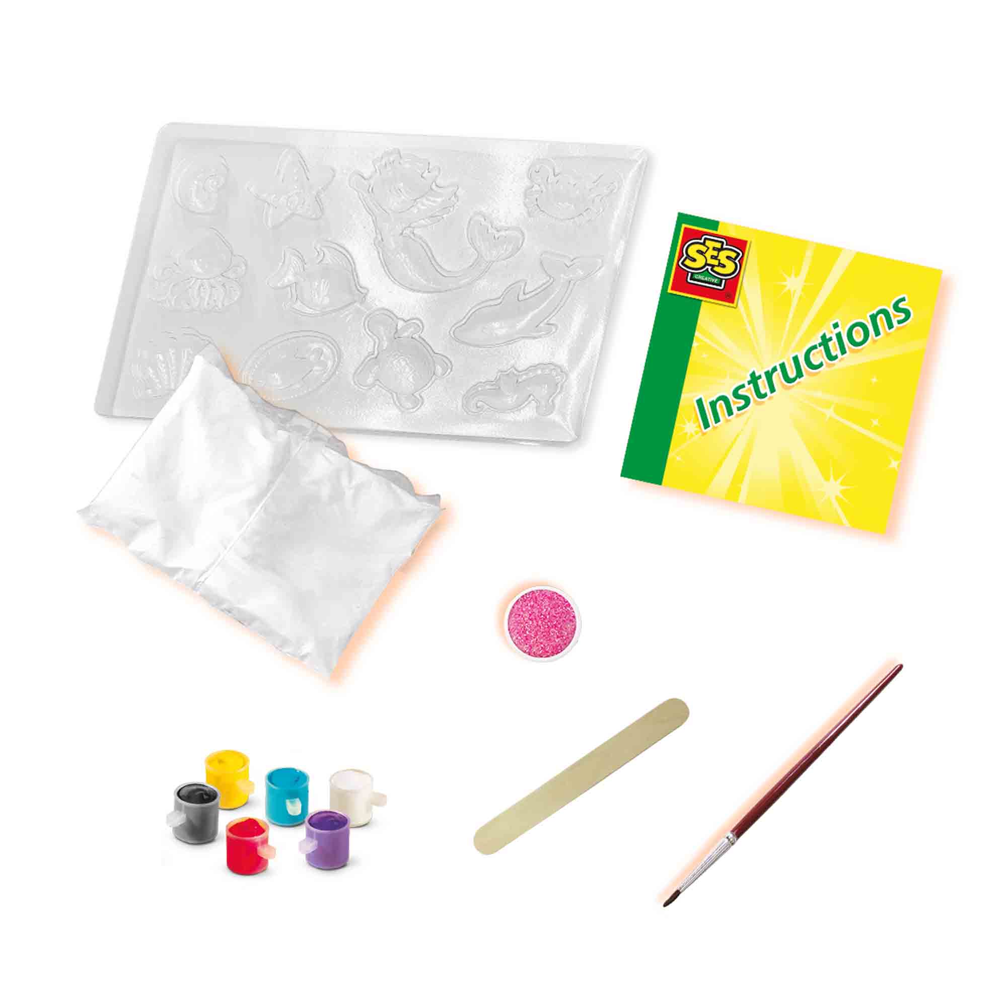 SES Creative® Gipsgießen-Set Glitzer Meerestiere mehrfarbig