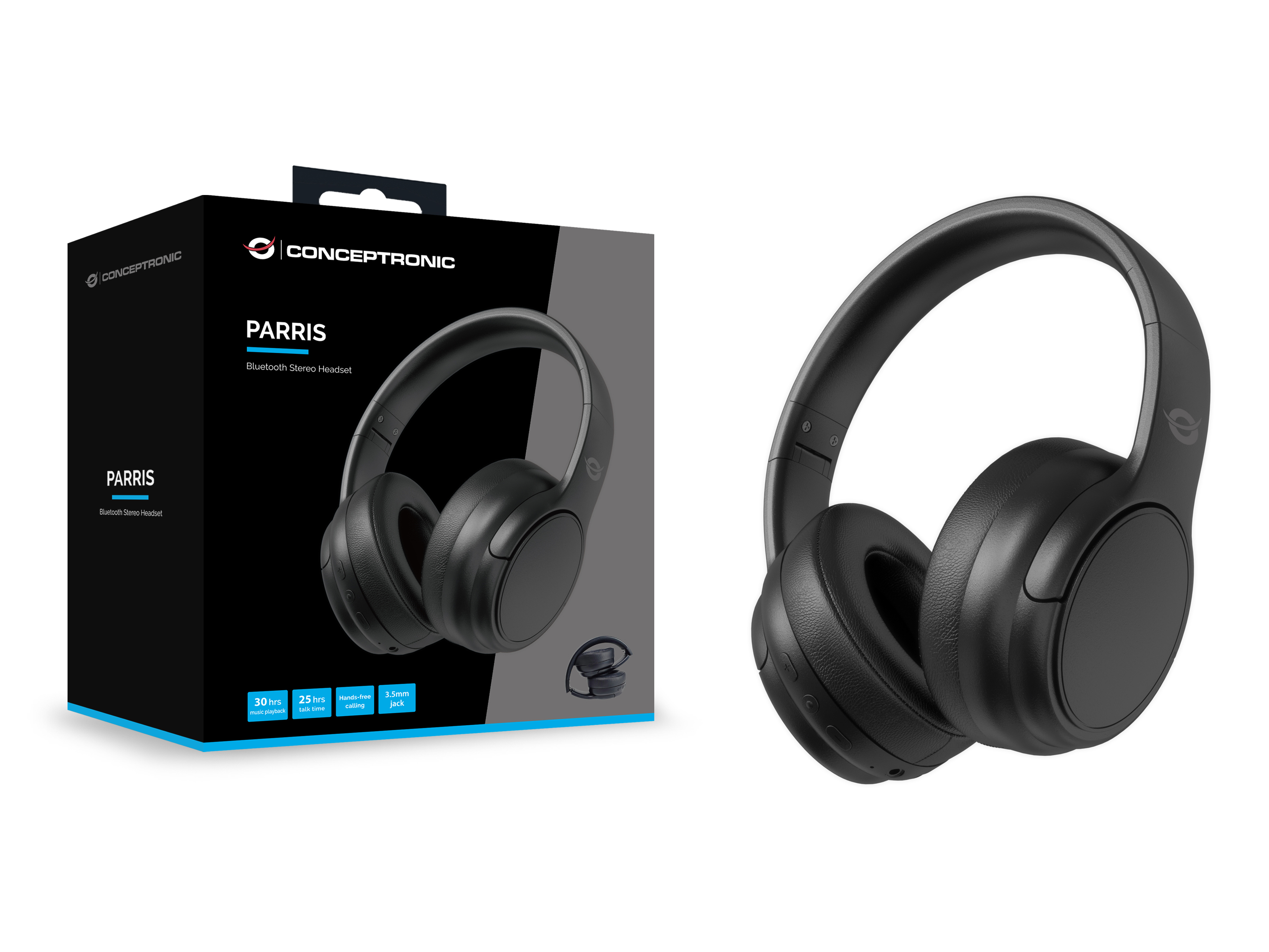 CONCEPTRONIC Headset Stereo WLS BT5.4/Mikro/Faltb. 30Std sw