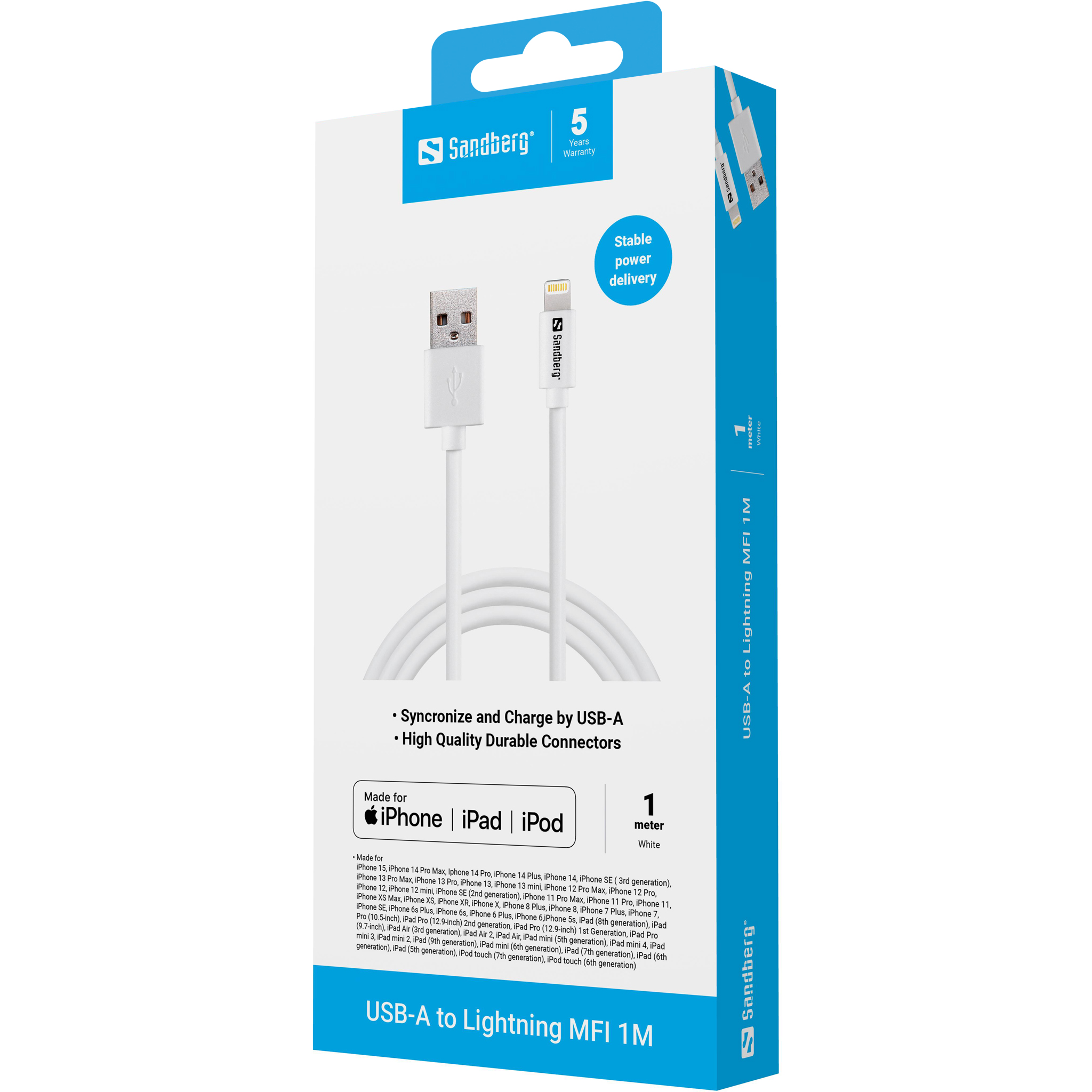 SANDBERG USB-Lightning 1m AppleApproved MFI