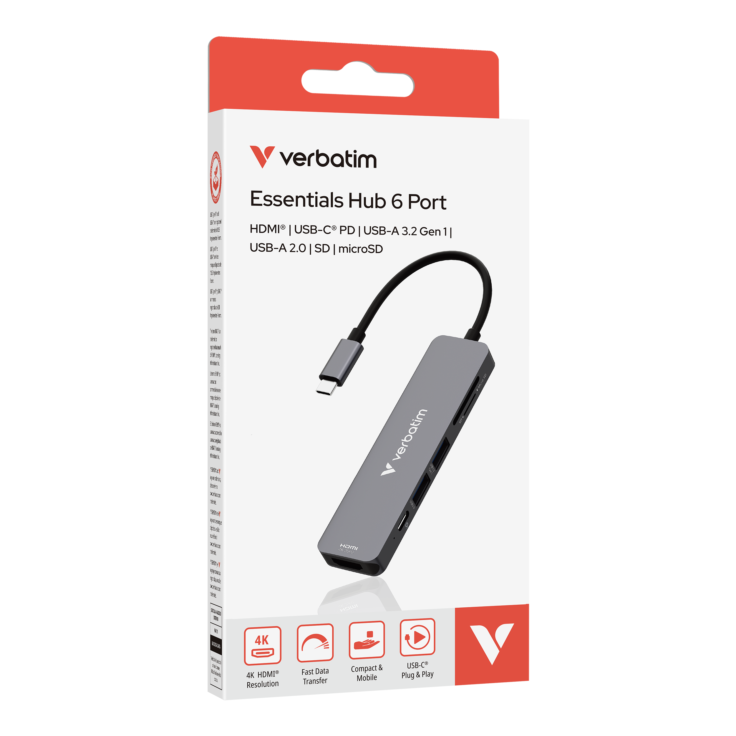 Verbatim USB-C Essentials Multi- Port Hub 6 Port/card read. 32156