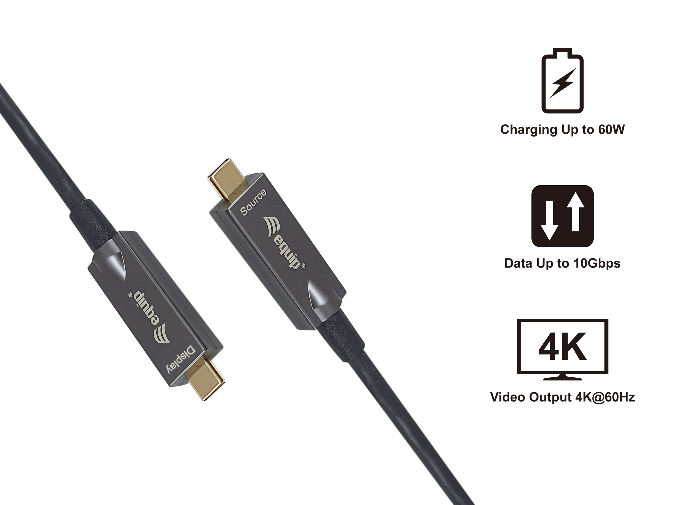 Equip Kabel USB-C3.2->C AOC 4K PD60W St/St 10.00m schwarz
