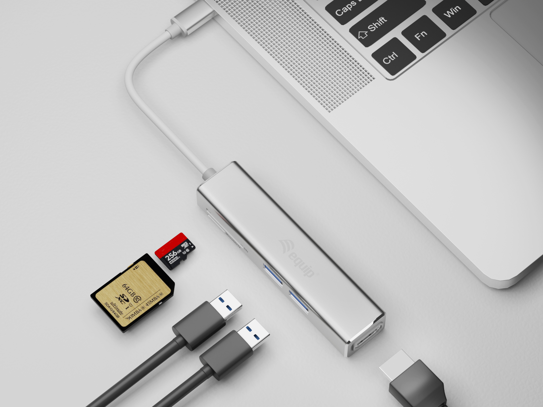 Equip Adapter USB-C->HDMI/2xUSB3.0/SD/TF 4K/ 30Hz 0.15m Alu.