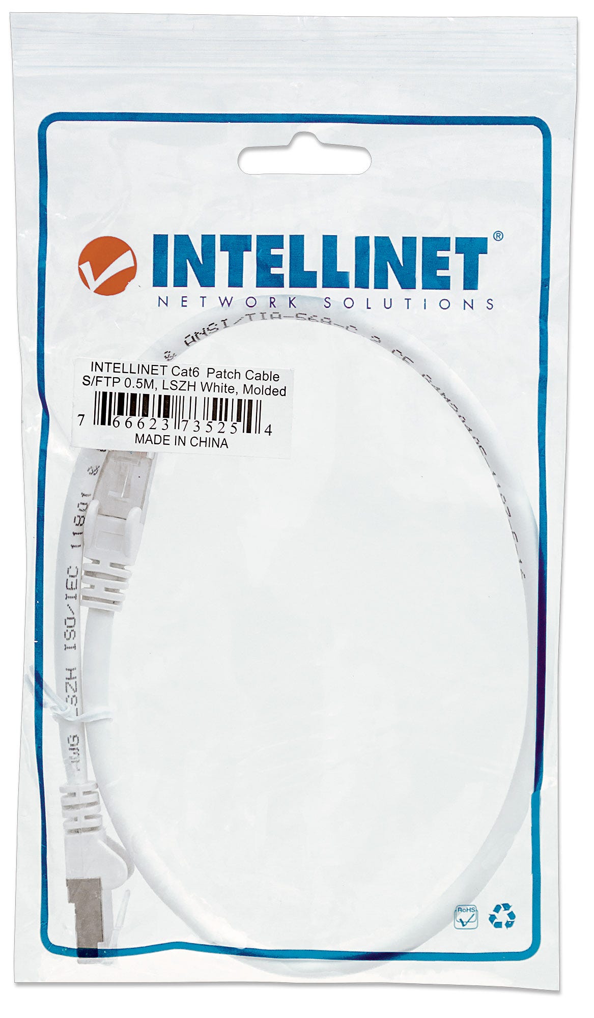 INTELLINET Patchkabel RJ45 S/FTP Cat6 0,5m LSZH Hebels. weiß