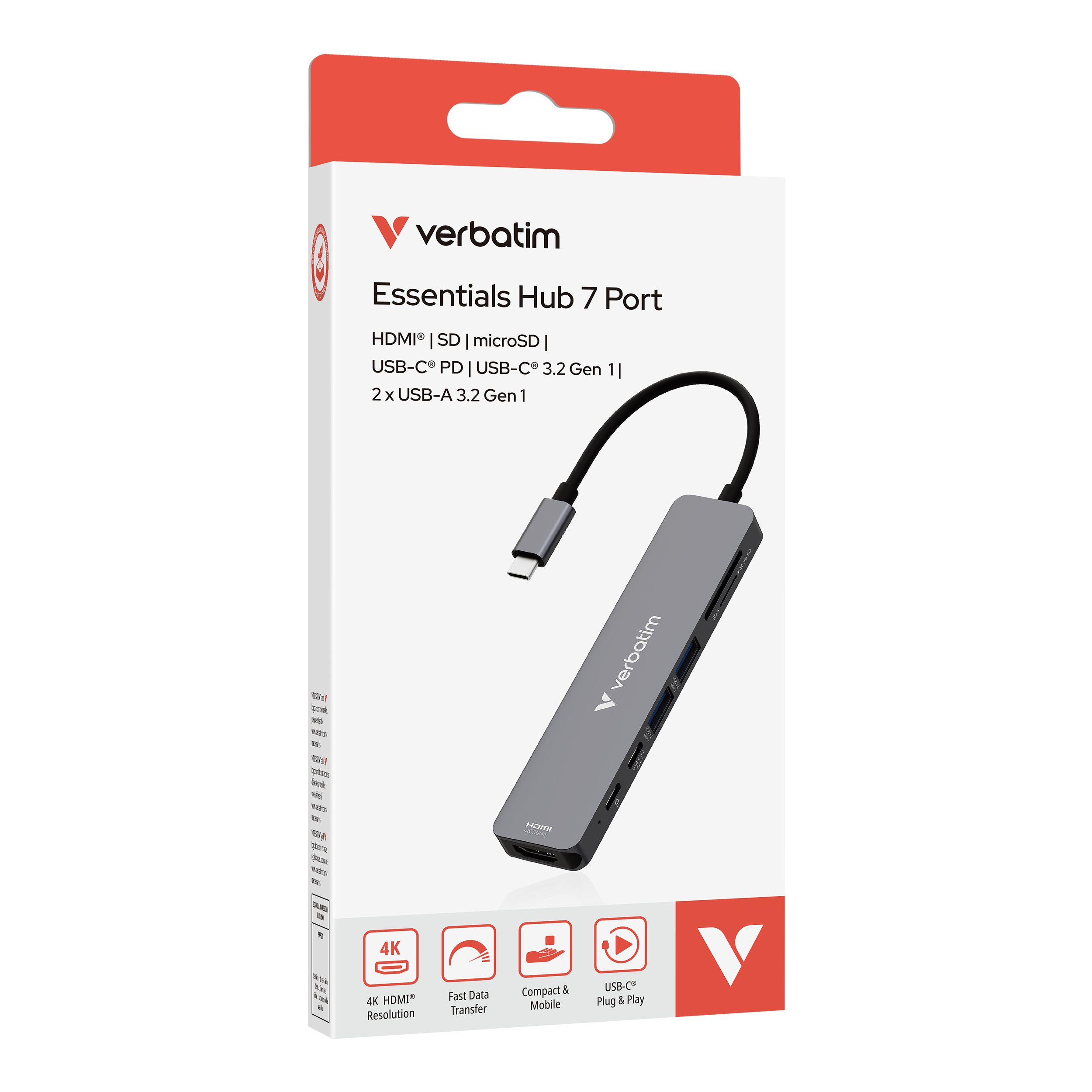 Verbatim Essentials Multiport HUB 32158 7-Port HDMI 5000 Mbit/s Grau