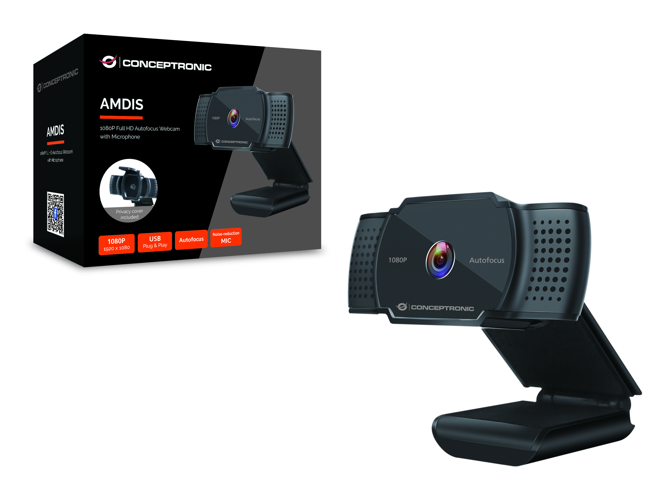 CONCEPTRONIC Webcam USB-A2.0 72° 1080P/30Hz FullHD +Mikro sw