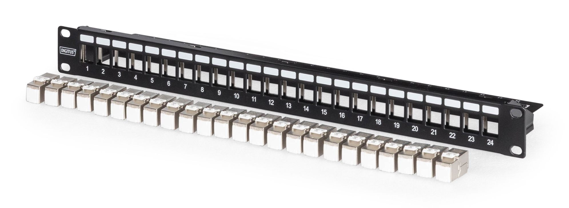 DIGITUS Patchpanel 1HE 24xCat6A Keystone Module geschirmt sc