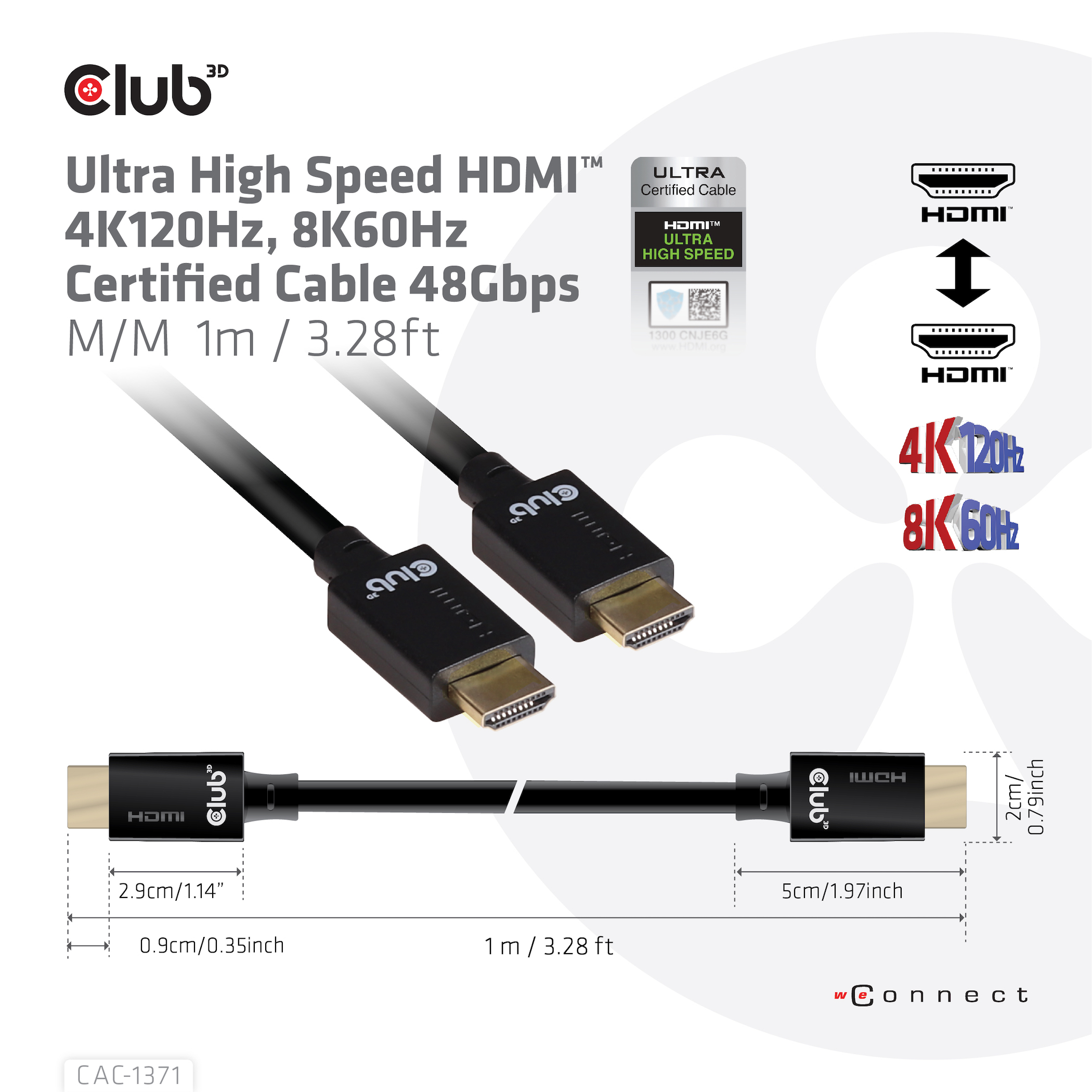 Club3D HDMI-Kabel A -> A 2.1 Ultra High Speed 10K HDR 1m retail