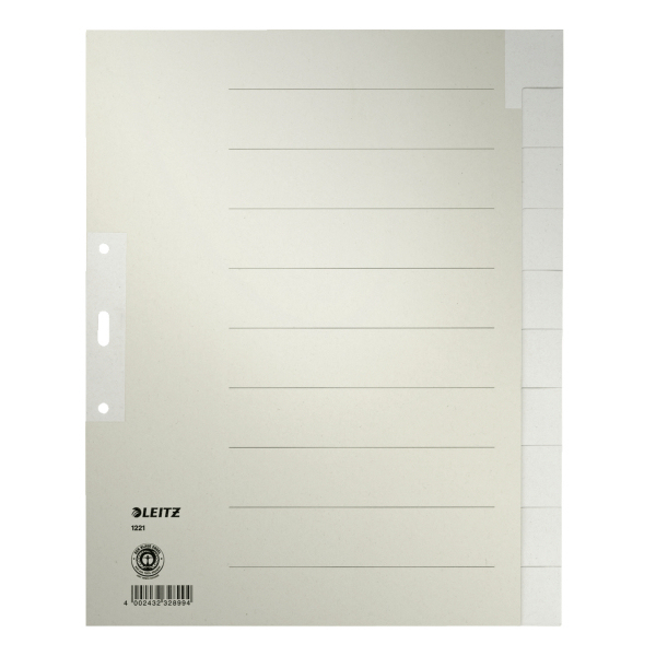LEITZ Ordnerregister DIN A4+ Vollformat, Überbreite blanko grau 10-teilig, 1 Satz