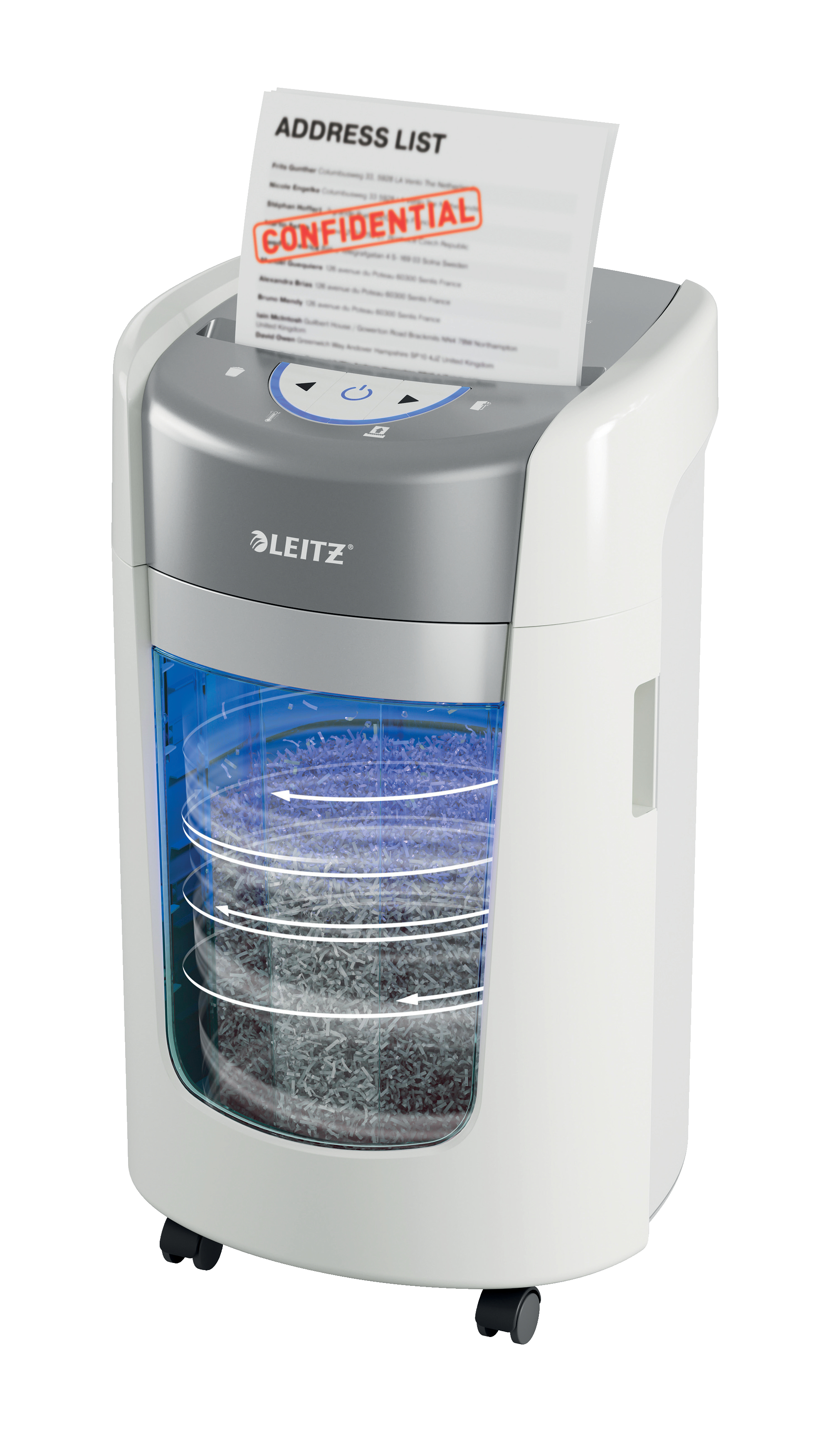 LEITZ IQ OptiMax Home Office 225 Aktenvernichter mit Partikelschnitt P-5, 2 x 15 mm, bis 6 Blatt, weiß