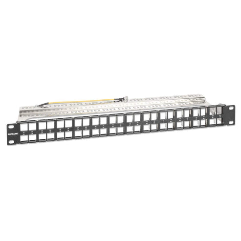 INTELLINET 48-Port Patchpanel geschirmt und unbestückt 1 HE Leerpanel zur 48,26 cm 19-Zoll-Rackmontage für Keystone-Jacks schwarz