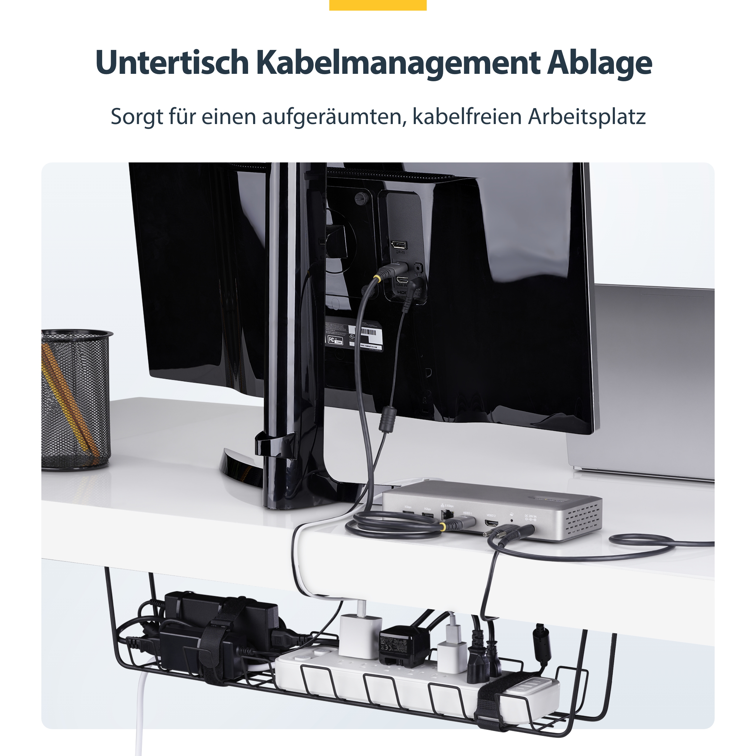 STARTECH.COM Untertisch Kabelmanagement Ablage 615mm langes Metall Gitter Kabelorganizer Schraubmontage Steckdosenleisten Ablage