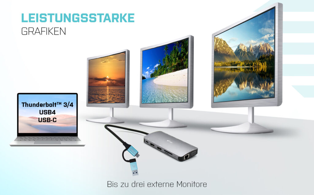 I-TEC USB-C Metal Nano Dock 2xHDMI 1xVGA 1xSD Kartenleser 1xmicroSD Kartenleser 1xGLAN 3xUSB 2.0 1xUSB 3.2 1xUSB-C3.2Data 1xUSB-C PD
