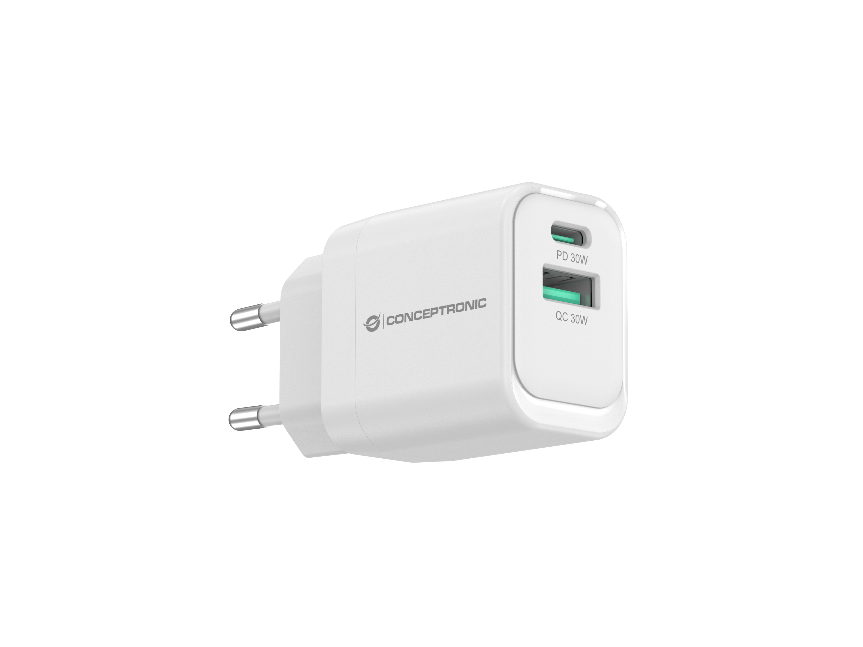 CONCEPTRONIC Ladegerät 2Port GaN USB-C/-A 33WPD3.0/PPS ws