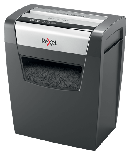 Rexel Momentum X312 Aktenvernichter mit Partikelschnitt P-3, 5 x 42 mm, bis 12 Blatt, schwarz