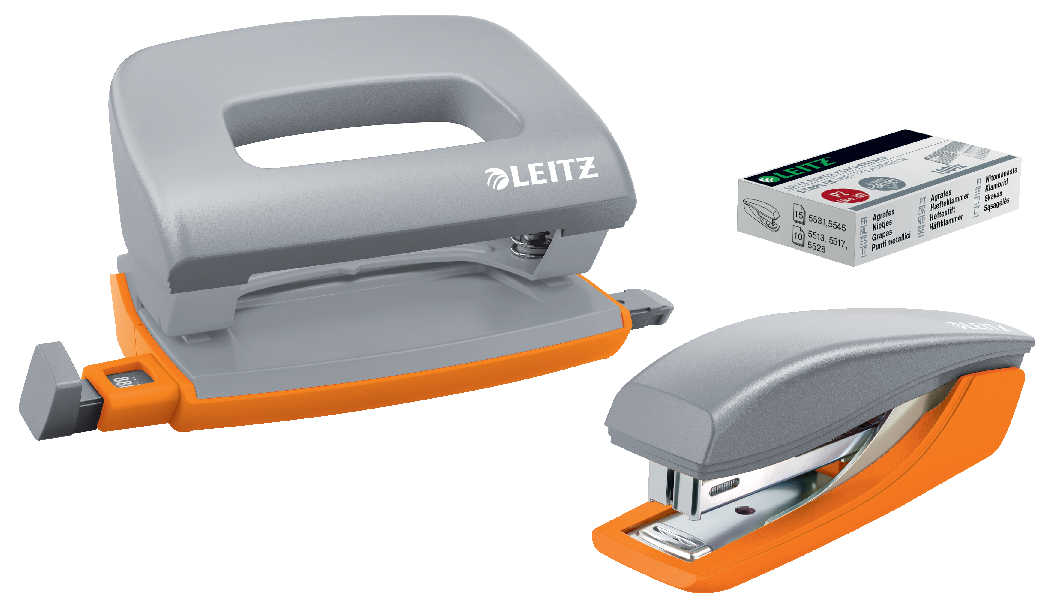 LEITZ Locher und Heftgeräte Set Urban Chic grau/orange