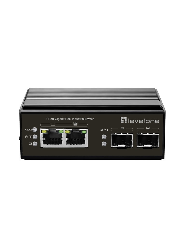 LevelOne Industr.PoE+Switch 2xGE PoE/2xSFP 180W unman.Metall