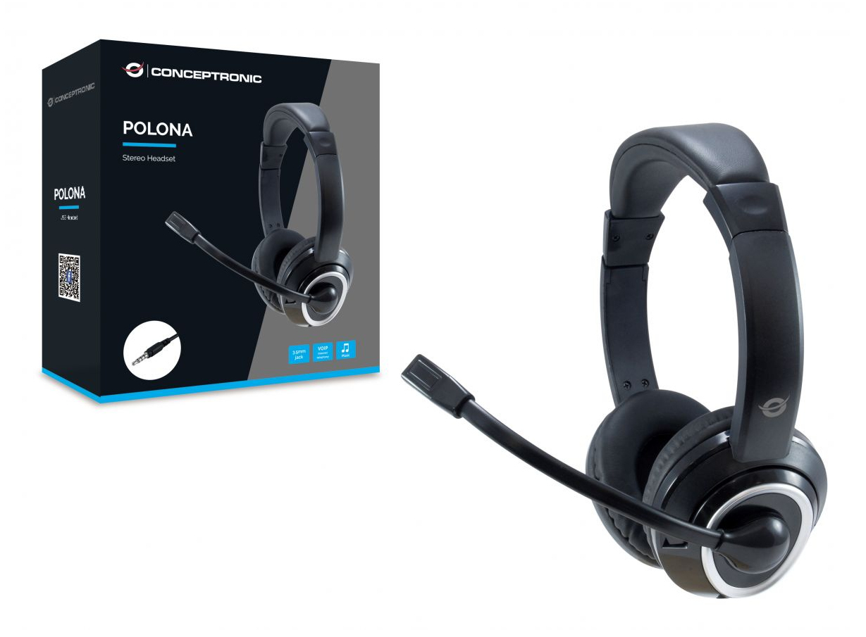 CONCEPTRONIC Headset Stereo AUX/Mikro/Bedien. 2.00m sw