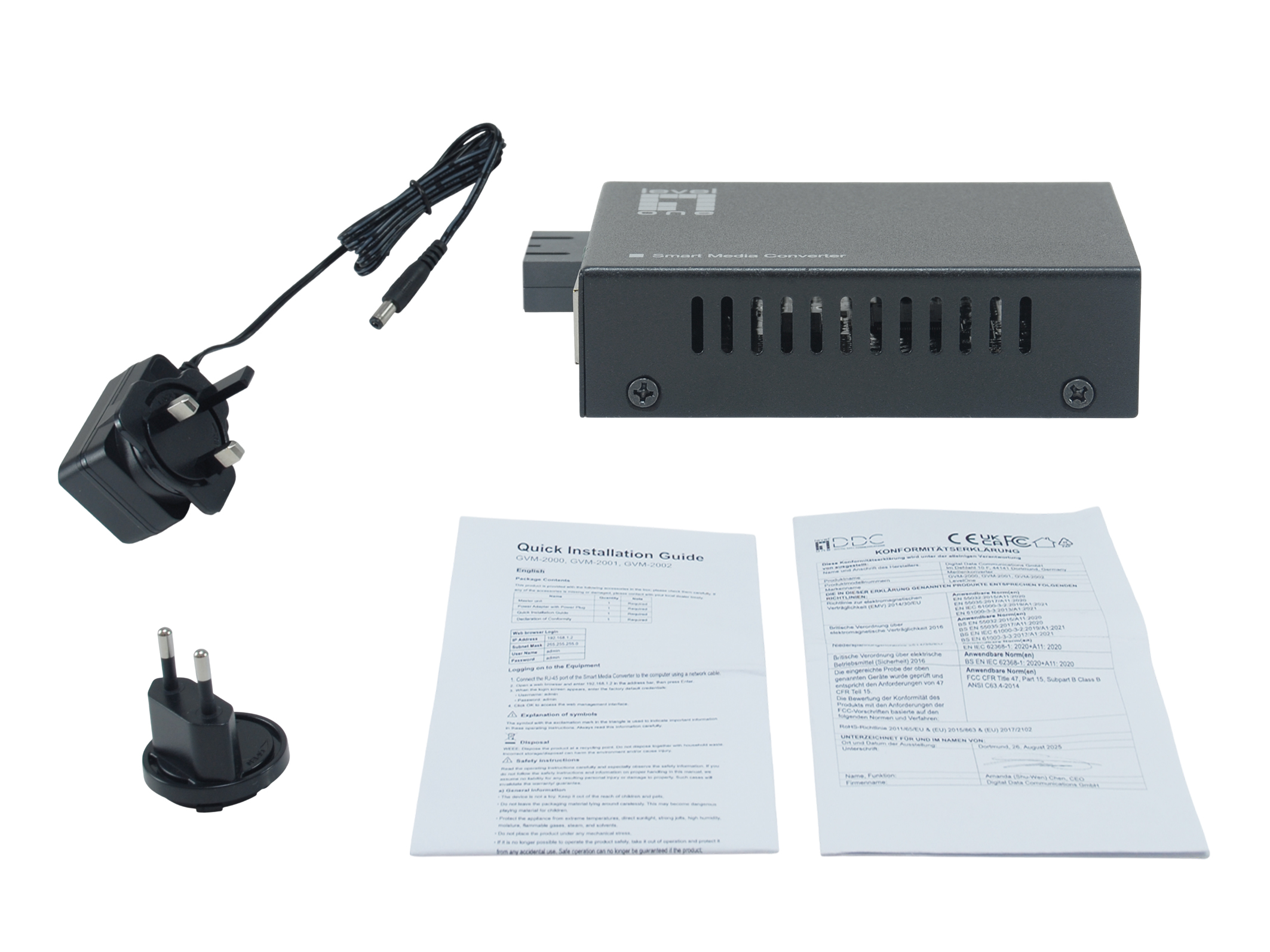 LevelOne Media Konverter RJ45->SC GE MM Smart 850nm 500m