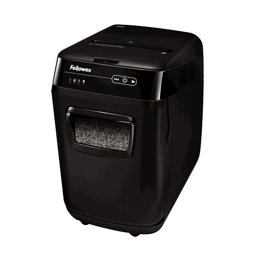 Fellowes AutoMax 200M Aktenvernichter mit Partikelschnitt P-5, 2 x 14 mm, bis 200 Blatt, schwarz