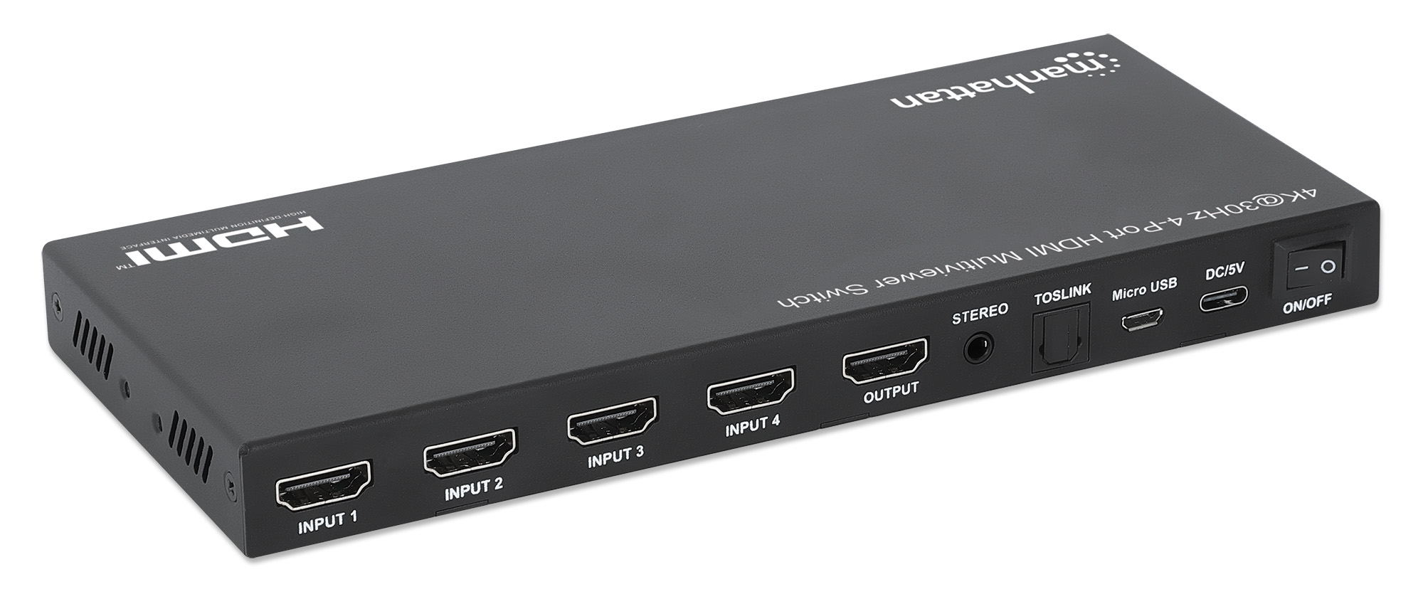 MANHATTAN 4K30Hz 4-Port HDMI Multiviewer Switch bis zu vier Eingangsquellen auf einen Bildschirm 4x1 Klinke und Toslink-Audio